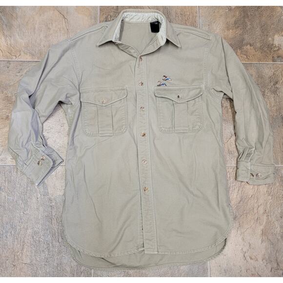 Vintage Eddie Bauer Shirt Men's Medium Tan Long Sleeve Duck Hunting USA Made 90s - Picture 2 of 12